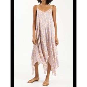 Sundays by We Are Sundays Apollo Floral Handkerchief Hem Midi Dress Lavender Tan